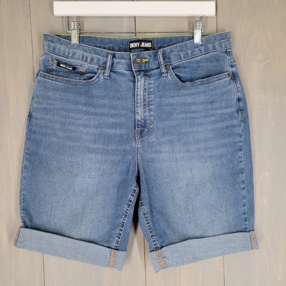 DKNY‎ Jeans Denim Shorts Womens 31/12 Blue Cuffed Stretch Medium Wash 8inch